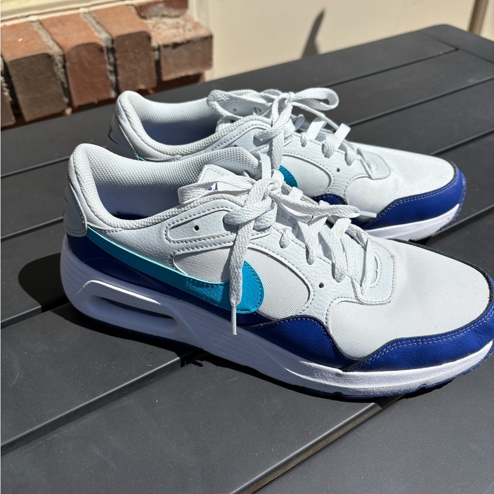 White and Blue Nike sneakers